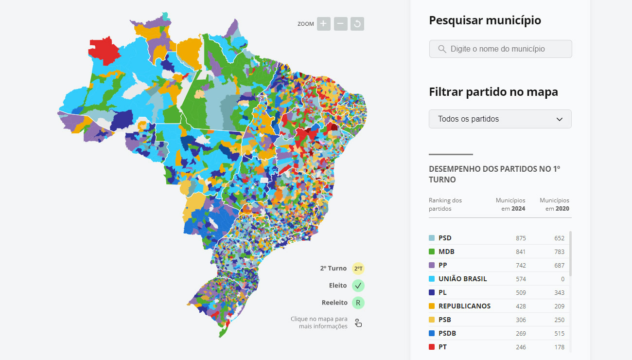 Eleições 2024: Mapa da apuração no Brasil | Valor Econômico, image size:1300x740